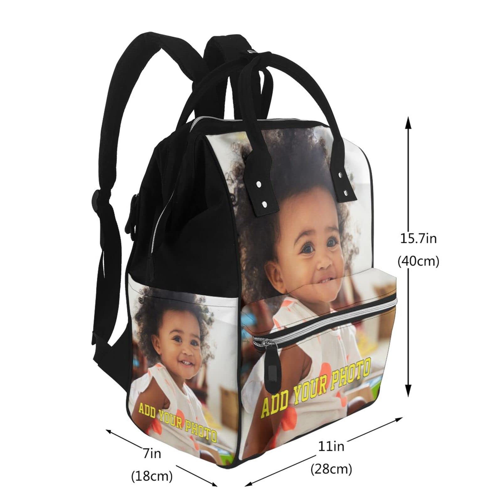 Adaptor Personalized Diaper Bag Custom Diaper Backpack with Picture/Text Waterproof Mummy Backpack for Mom, Outdoor, Travel