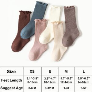 Exegawe Baby Girls Socks Cotton Toddler Knee-High Stockings Kids Cozy Warm Solid Color Ruffles Long Socks for 0-5T(Solid 6 Pairs,XS/0-6m)