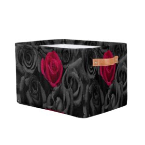 AUUXVA Storage Basket Cube Black and Red Rose Flower Large Collapsible Storage Baskets Bins with Handles Laundry Organizer for Closet Shelves Nursery Bathroom Pantry, 1 Pack