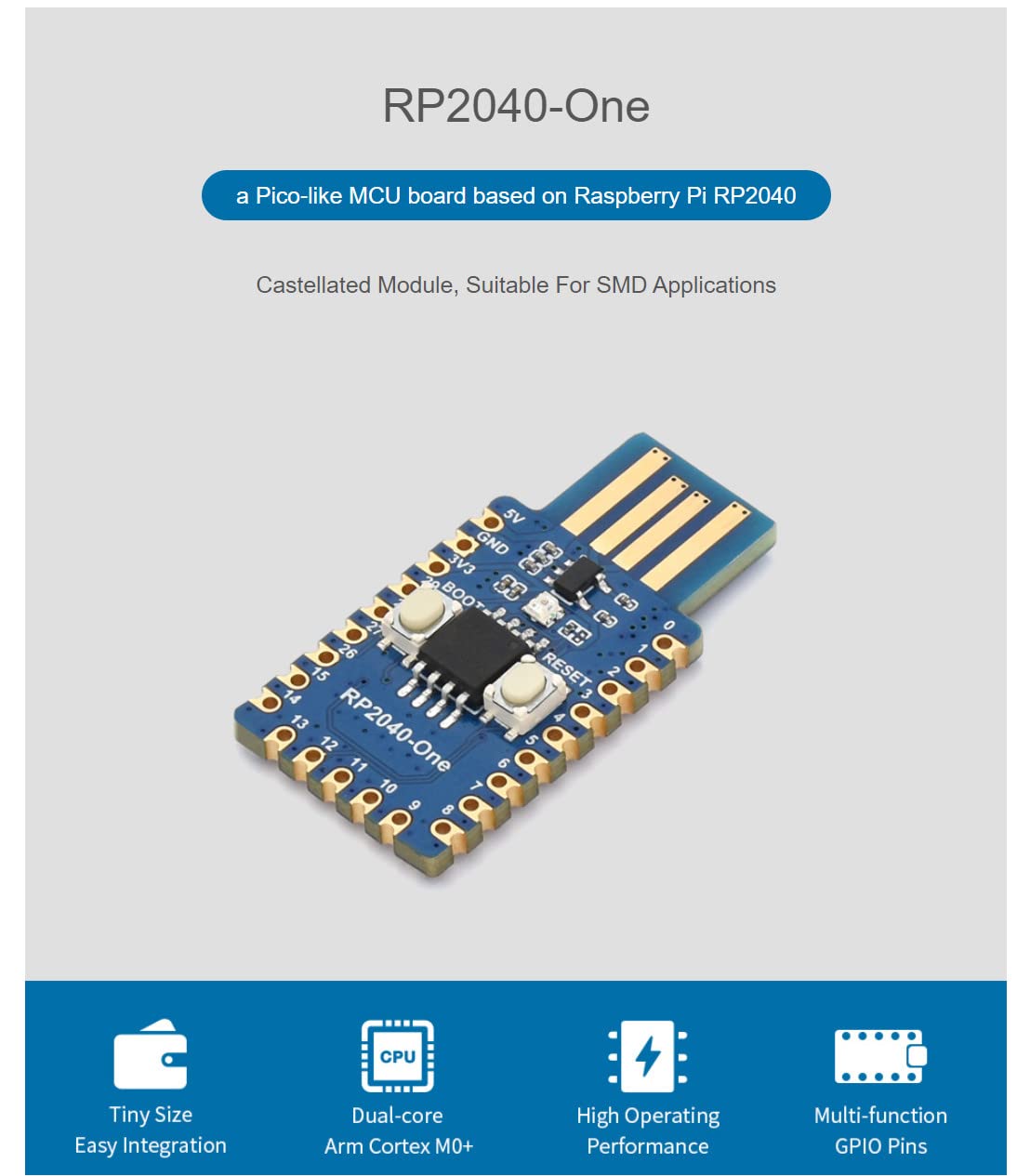 RP2040-One, a Pico-Like 4MB Flash MCU Board Based On Raspberry Pi RP2040, Suitable for SMD Applications