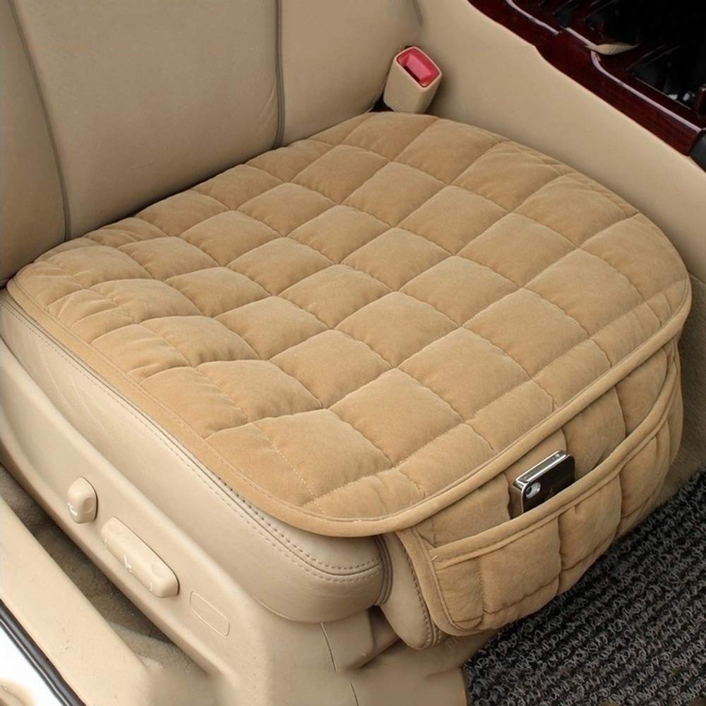 FIVAMI Car Seat Cushion with Storage Hanging Bag,Car Seat Protectors with Comfort Memory Foam Non Slip Bottom,Car Seat Cover for Cars, SUV & Truck,Auto Seat Cover Mat for Baby Child Car Seats (Beige)