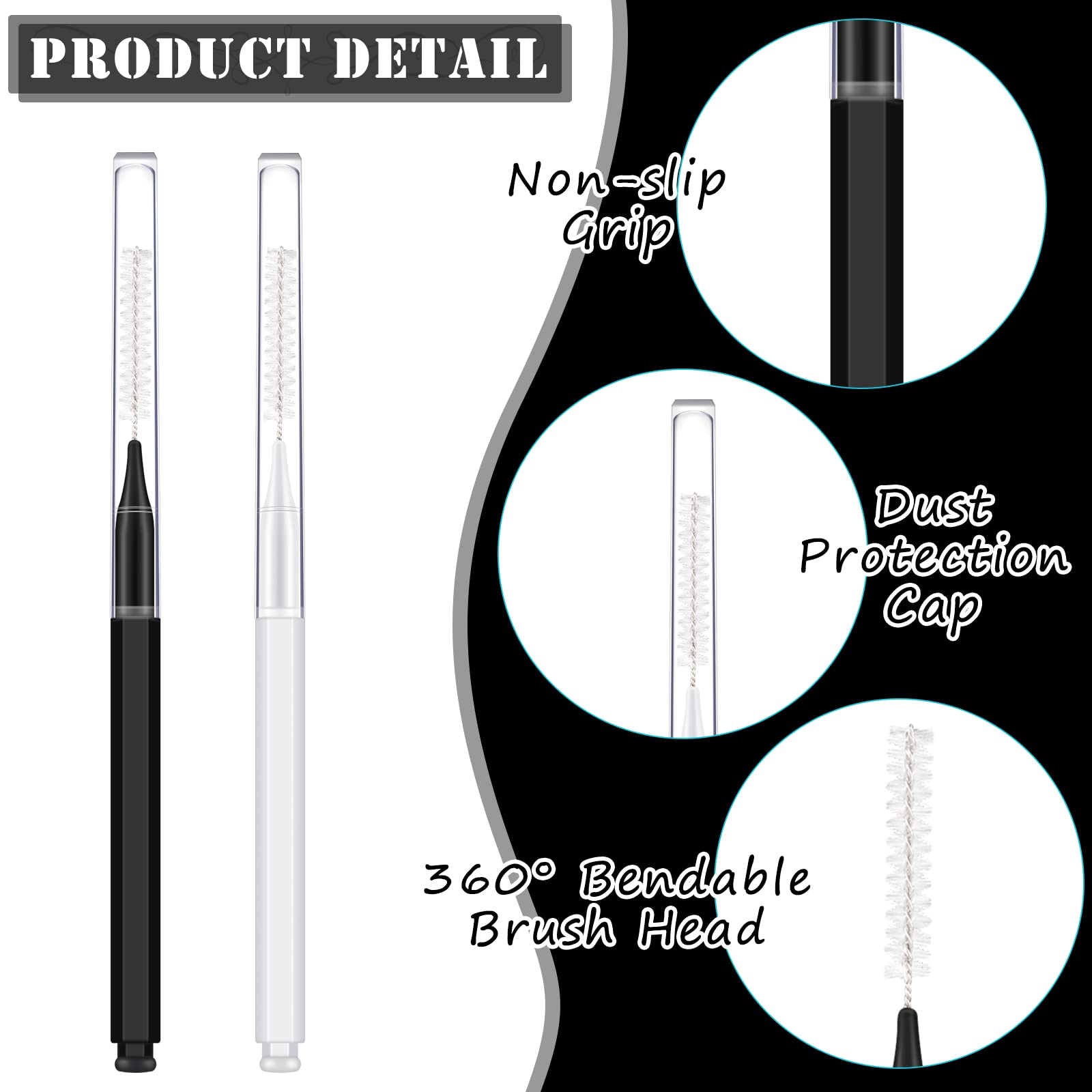 150 Pieces Micro Eyebrow Brush with Cap Brow Lamination Brush Eyebrow Spoolie Brush Comb Eyebrow Lash Lift Tools Lash Filler Eyelashes Extensions Eyebrows(Black and White)