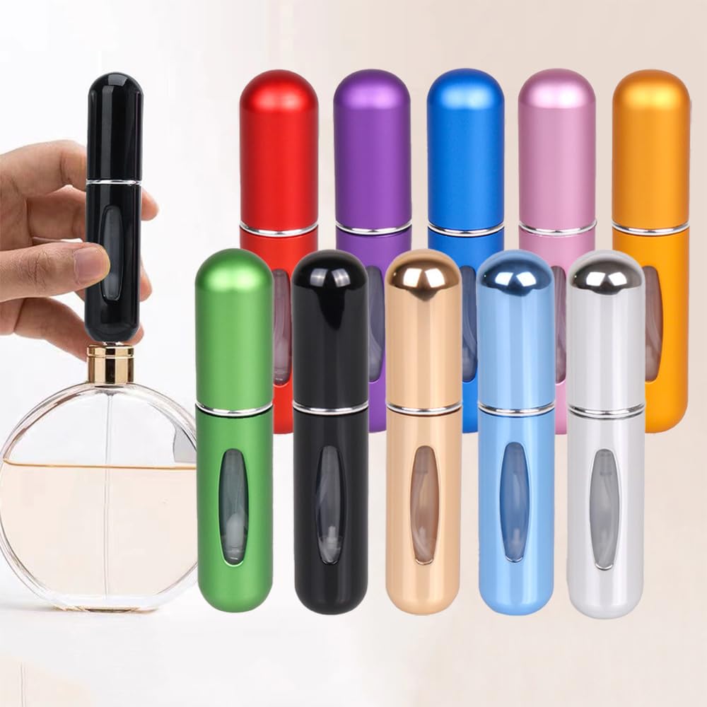 10pcs 5ml Portable Mini Refillable Perfume Bottle Spray Scent Pump Empty Atomizer Bottle for Travel (Mixed color)