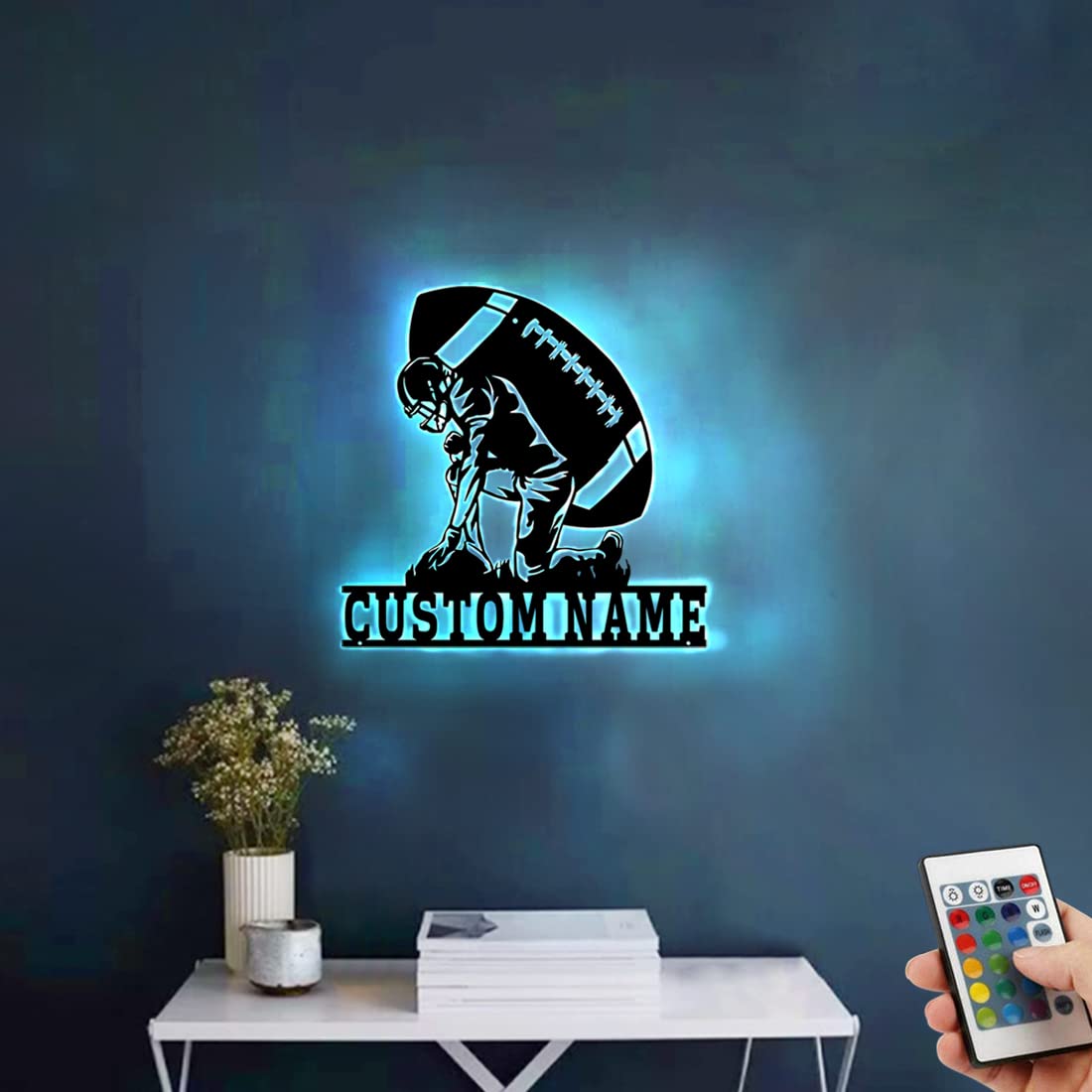 Personalized Football Neon Lamp with Custom Name Lighting, 16 Colors Changing Remote Control, Sport Birthday Gift for Kids