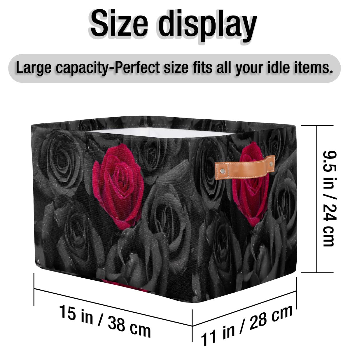 AUUXVA Storage Basket Cube Black and Red Rose Flower Large Collapsible Storage Baskets Bins with Handles Laundry Organizer for Closet Shelves Nursery Bathroom Pantry, 1 Pack