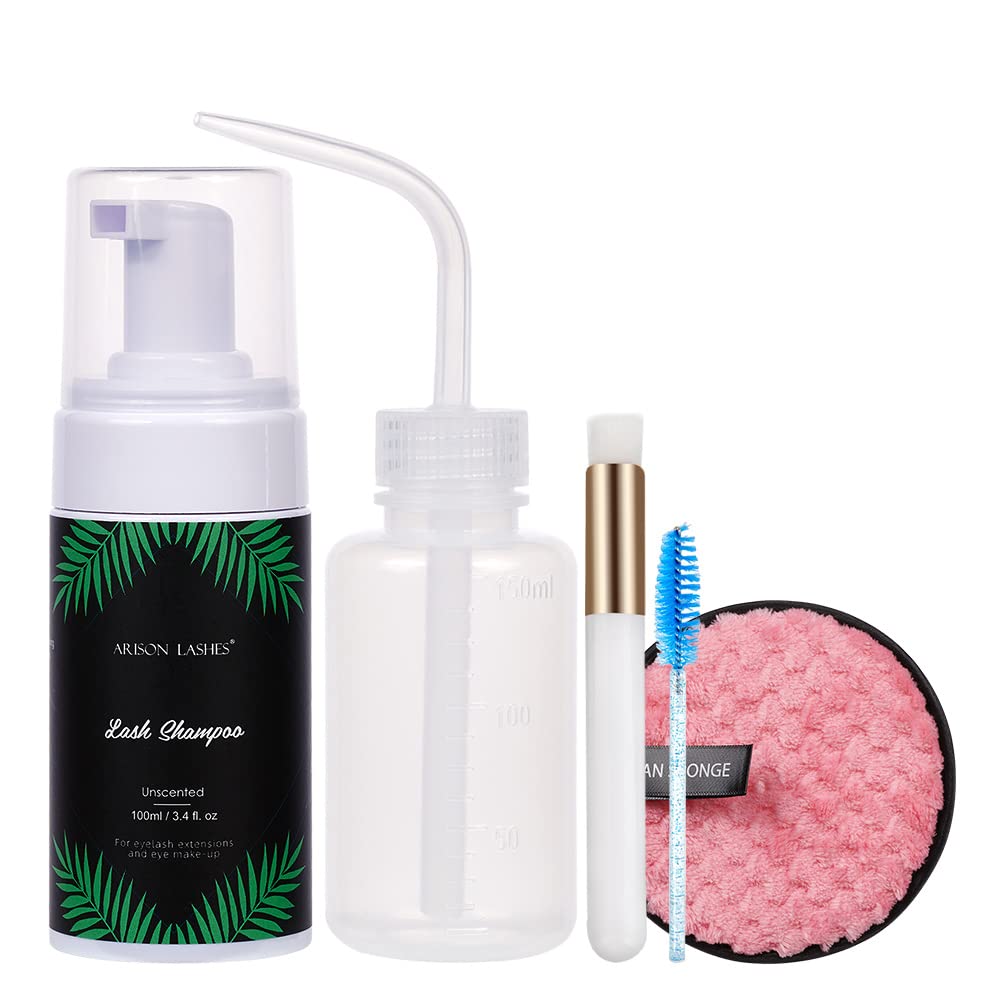 ARISON LASHES Eyelash Shampoo Cleanser Extension Kit︱Mousse Lash Cleanser for Extensions︱Reusable Mascara Brush︱100ml/3.38 fl.oz