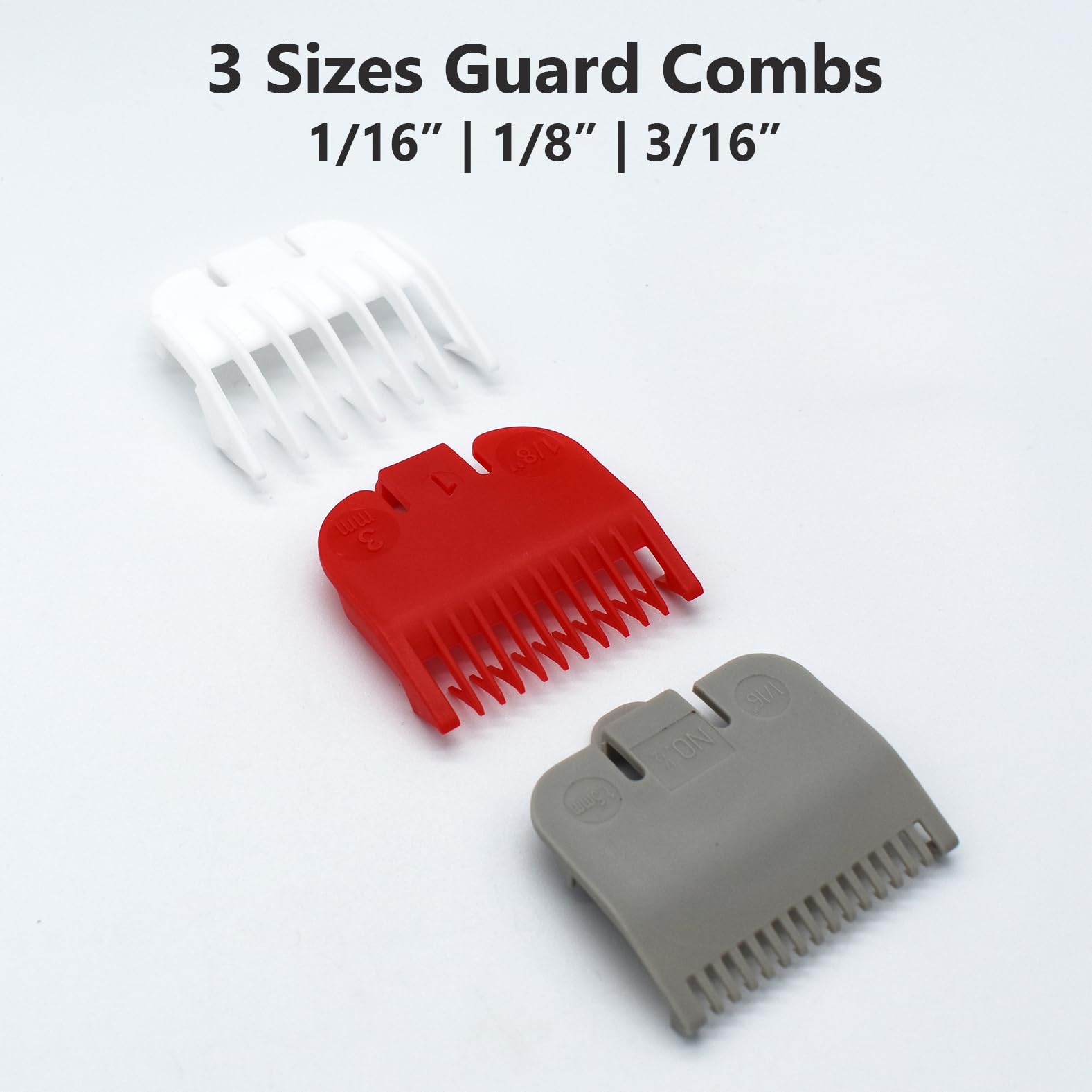 3 Pieces Professional Hair Clipper Guards Cutting Guides Attachment Combs Compatible with Wahl Full Sized Standard Hair Clippers, Color Coded Clipper Combs Replacement Guard Combs(1/16" 1/8" 3/16")