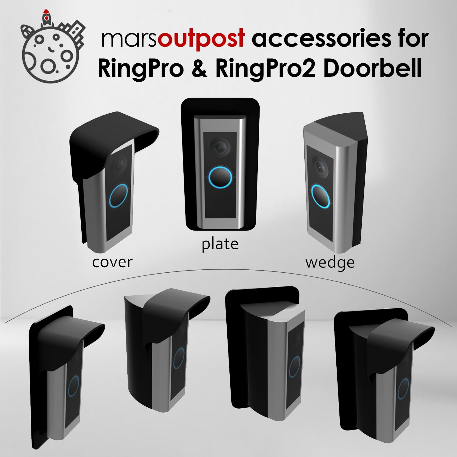 Mars Outpost | Wedge Compatible with RingPro & RingPro 2 Video Doorbell | Angle Adaptor | 45 Degrees | Angle Mount/Corner Bracket/Corner Kit