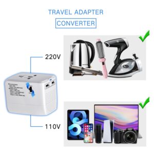 2000W Travel Voltage Converter, Universal Travel Adapter Voltage Converter Combo for 100V-240V, with 2 USB Ports, US to UK Europe Australia 200+ Countries Power Converter（White）