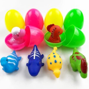 Jofan 6 Pack Prefilled Jumbo Plastic Easter Eggs with Light Up Dinosaur Bath Toys Inside for Kids Boys Girls Toddlers Easter Basket Stuffers Gifts Party Favors