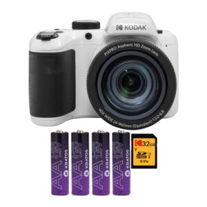 kodak pixpro az405 16mp astro zoom digital camera with 40x optical zoom (white) bundle with kodak 32gb sd card and 4aa batteries (3 items)