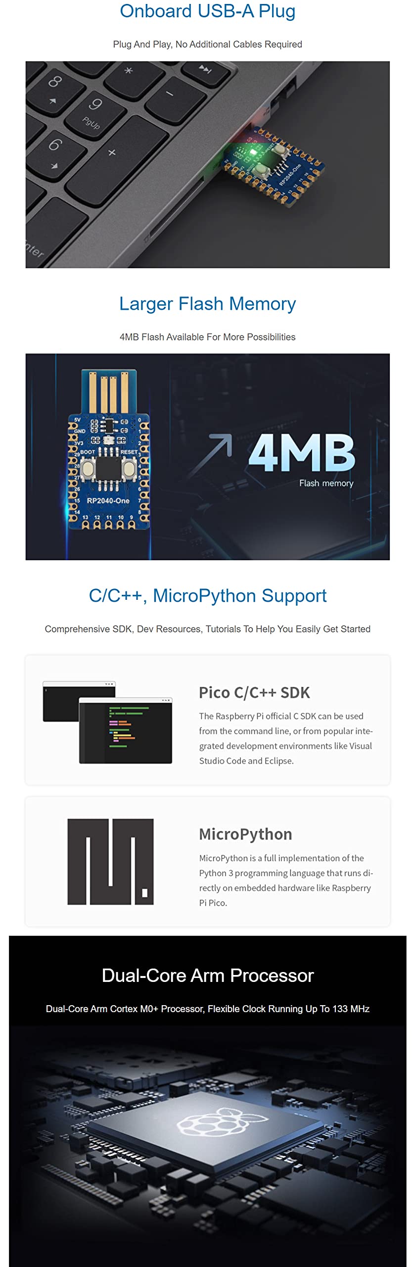 RP2040-One, a Pico-Like 4MB Flash MCU Board Based On Raspberry Pi RP2040, Suitable for SMD Applications