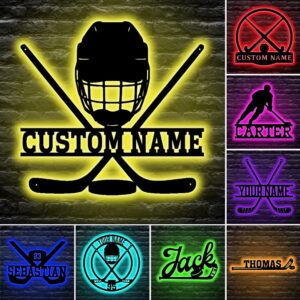 personalized ice hockey neon sign, hockey wall decor sign custom name hockey lamp with name light wall sign 16 colors changing with remote control, sport christmas birthday signs kids(ice hockey)