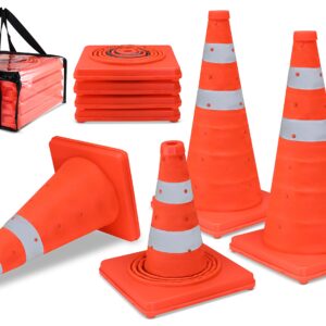 Nazret Collapsible Traffic Cones | Safety Cones 4 Pcs Set | 18" Orange Cones for Parking | Construction Cones | Traffic Cones for Parking Lot, Parking Cones for Drivers Training