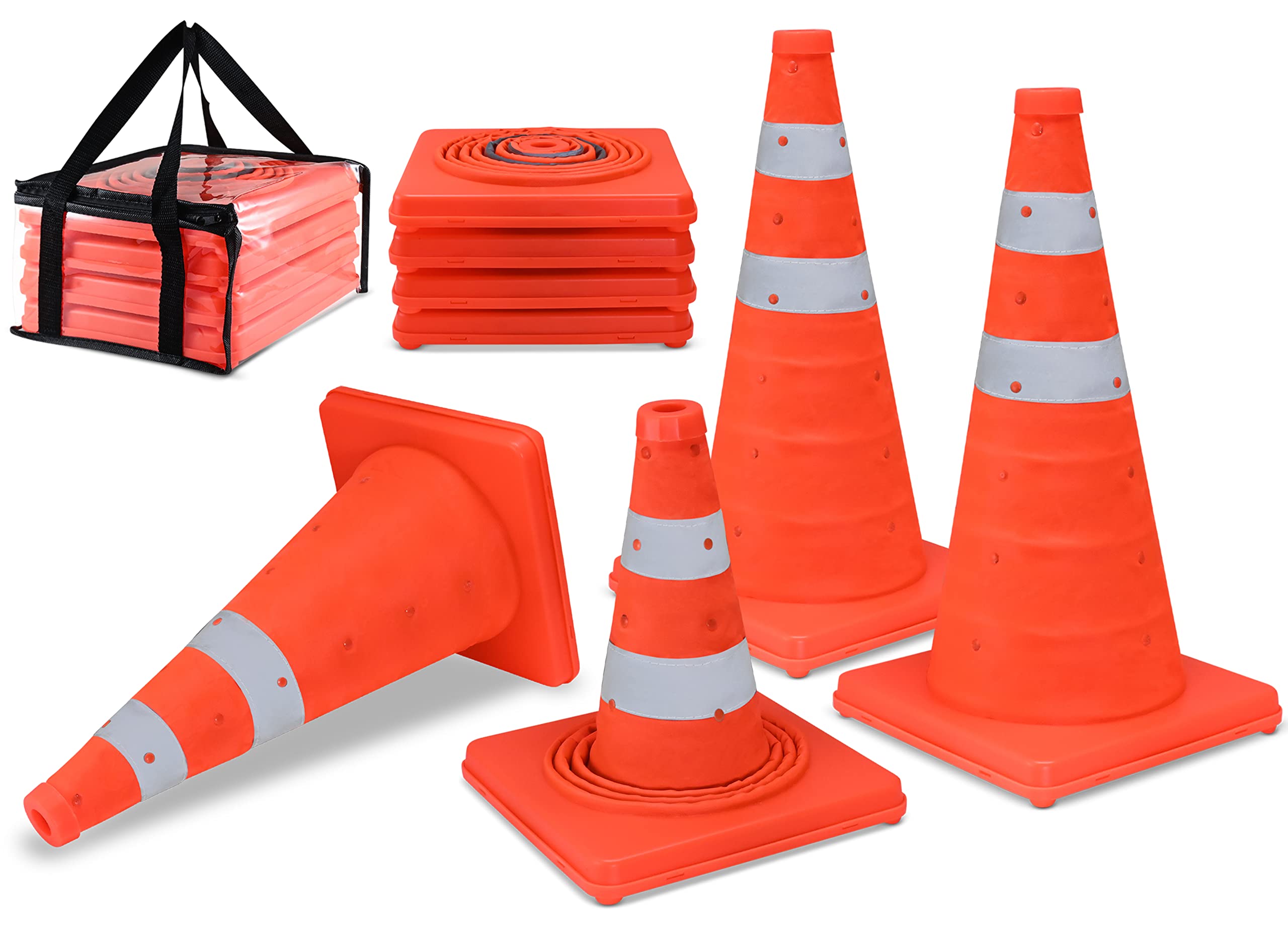 Nazret Collapsible Traffic Cones | Safety Cones 4 Pcs Set | 18" Orange Cones for Parking | Construction Cones | Traffic Cones for Parking Lot, Parking Cones for Drivers Training