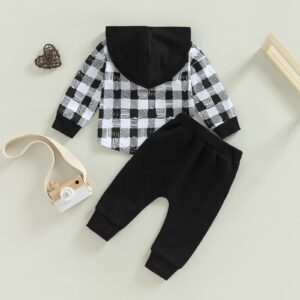 Baby Boy Clothes 3 6 9 12 18 24M 3T Pants Set Hooded Patchwork Hoodie Striped Fall Winter Outfit (Black-Plaid, 6-12 Months)