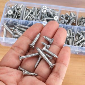 wugongshan 250G Self Tapping Screws Assortment Fasteners Set, M3/M4/M5 Sheet Metal Screws Fasteners Kit, Round Drive Flat Countersunk Head Wood Screws for Woodworking - 10 Sizes