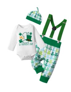 agapeng st patricks day baby boy outfit baby st patricks day outfit boy 0-3 months my first st patricks day baby boy outfit long sleeve romper shamrocks suspenders pants hat