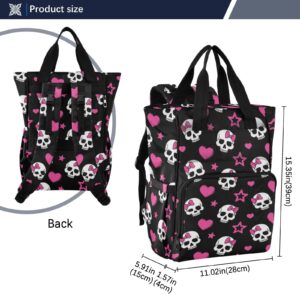 MNSRUU Diaper Bag Pink Hearts and Skulls Diaper Bag Backpack Multifunction Diaper Bag Tote For Baby Boy Girl Large Capacity Toddler Baby Changing Bags for Moms Dads