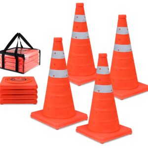 Nazret Collapsible Traffic Cones | Safety Cones 4 Pcs Set | 18" Orange Cones for Parking | Construction Cones | Traffic Cones for Parking Lot, Parking Cones for Drivers Training