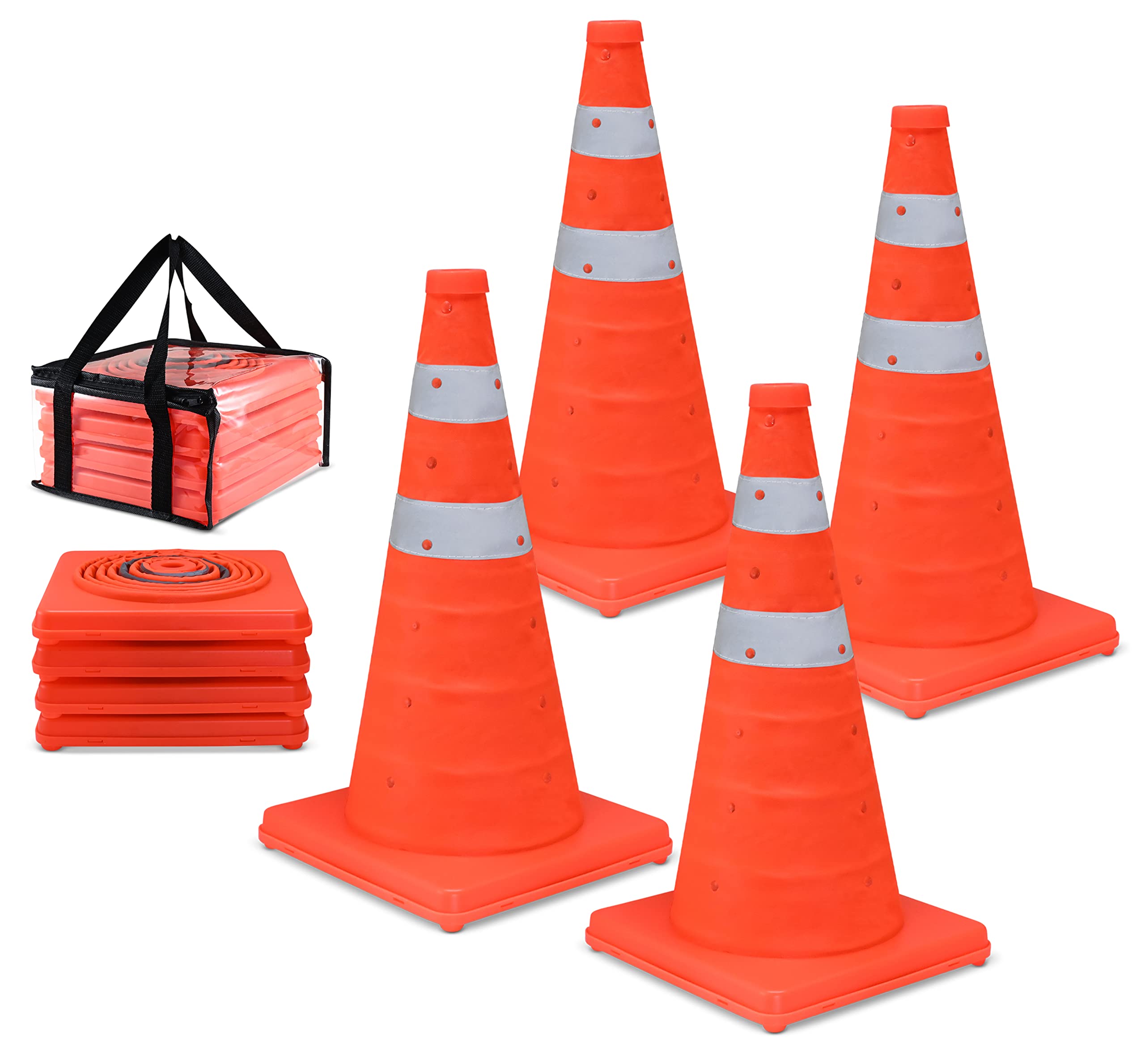 Nazret Collapsible Traffic Cones | Safety Cones 4 Pcs Set | 18" Orange Cones for Parking | Construction Cones | Traffic Cones for Parking Lot, Parking Cones for Drivers Training