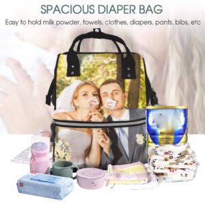 Adaptor Personalized Diaper Bag Custom Diaper Backpack with Picture/Text Waterproof Mummy Backpack for Mom, Outdoor, Travel