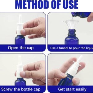 Cupohus Nasal Spray Bottle, 3 Pcs 30ML/1oz Amber,Cobalt Blue,Green Glass Refillable Fine Mist Sprayers Atomizers, Travel Sized, Empty Nasal Sprayer with Funnels and Labels