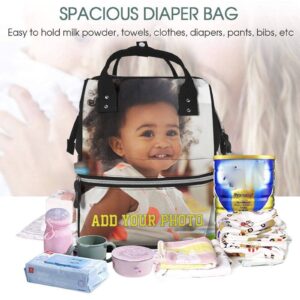 Adaptor Personalized Diaper Bag Custom Diaper Backpack with Picture/Text Waterproof Mummy Backpack for Mom, Outdoor, Travel