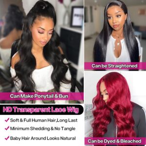 MAKATI 26Inch Body Wave Lace Front Wigs Human Hair 13X4 Lace Front Wigs Human Hair Pre Plucked With Baby Hair 180% Density Glueless Transparent HD Lace Frontal Wigs Human Hair Wigs For Black Women