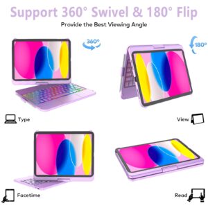 CC Store Touchpad Keyboard Case for iPad 10th Generation 10.9" 2022, Multi-Touch & Backlit Keys, 360° Rotatable & Pencil Holder, Case with Backlit Trackpad Keyboard for iPad 10th Gen (Light Purple)