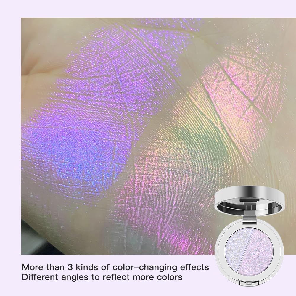 Serseul Chameleon Highlighter Palette Highlighters Makeup Highlight Powder Color Shifting Eye Shadow Silky Texture Glitter Highlighter Makeup Palette-H02 Aurora