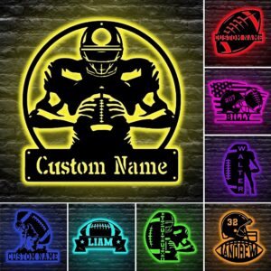 personalized football neon lamp with custom name lighting, 16 colors changing remote control, sport birthday gift for kids