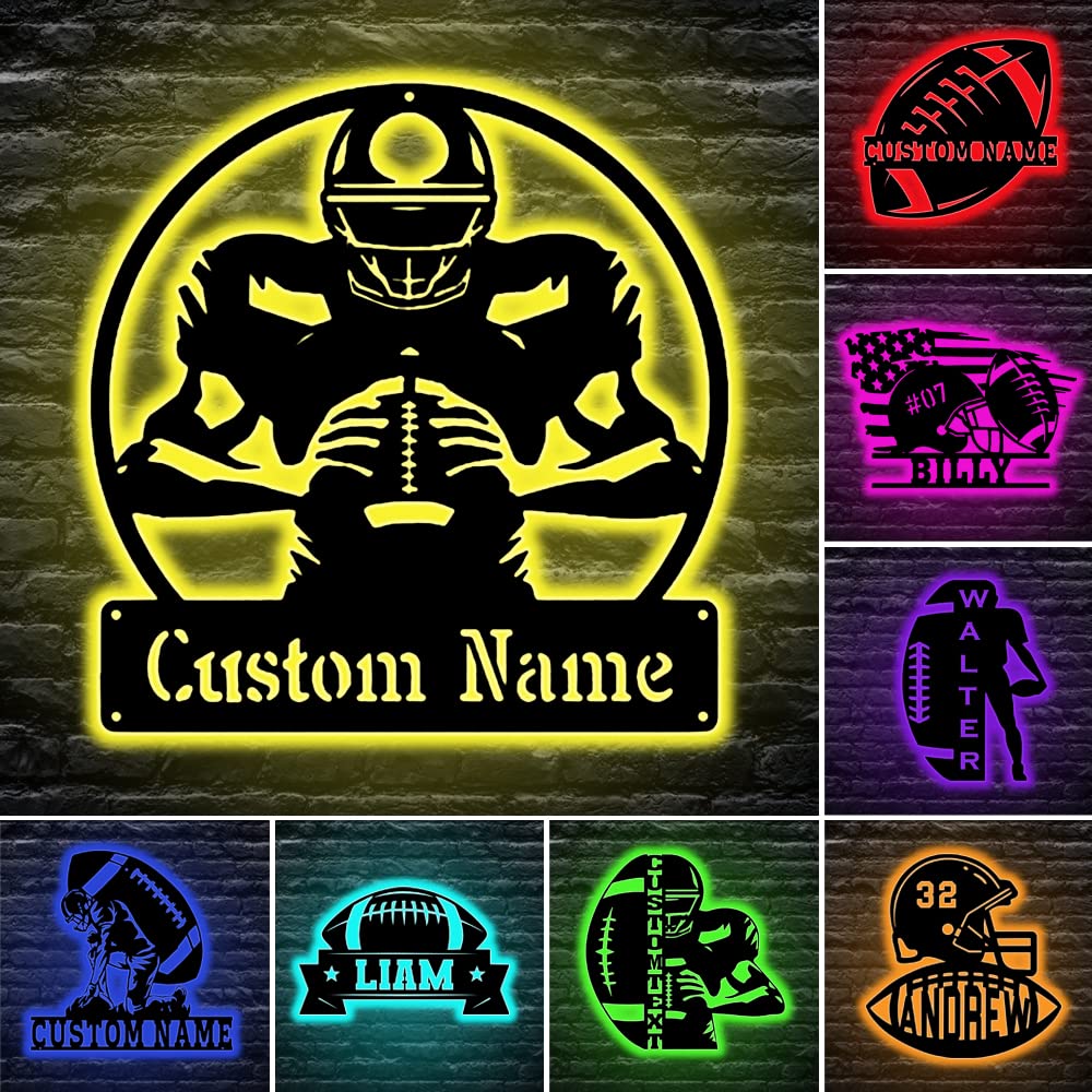 Personalized Football Neon Lamp with Custom Name Lighting, 16 Colors Changing Remote Control, Sport Birthday Gift for Kids