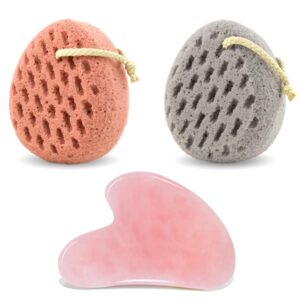 baimei bath sponge, sponge loofah body scrubber & rose quartz gua sha for body massage