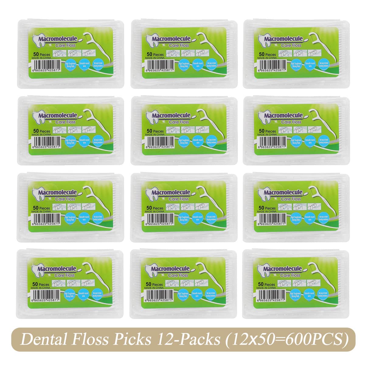 Dental Floss Picks High Toughness Professional Toothpicks Sticks 12-Pack(600pcs) with Portable Case and Dental Picks Perfect for Family,Hotel,Travel