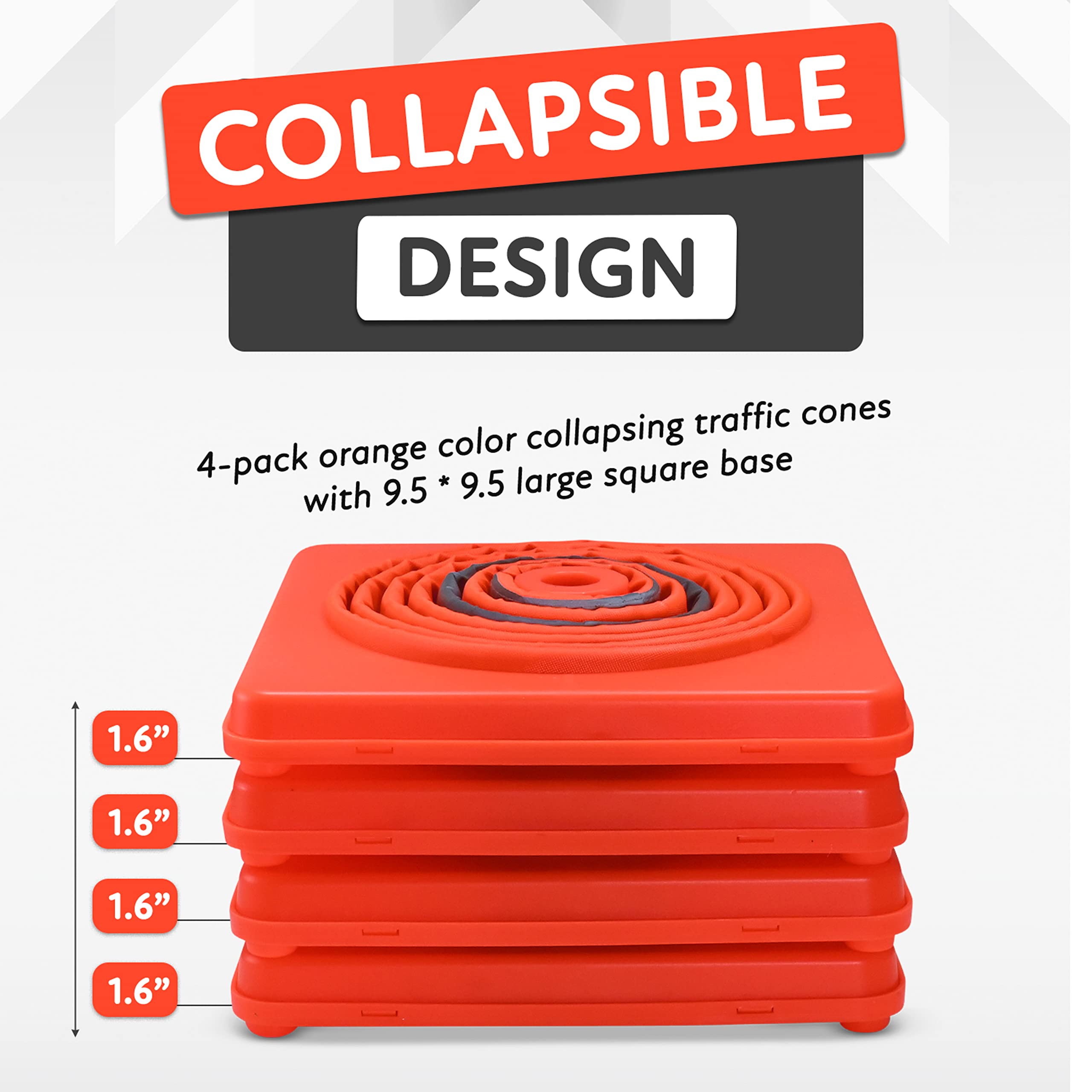 Nazret Collapsible Traffic Cones | Safety Cones 4 Pcs Set | 18" Orange Cones for Parking | Construction Cones | Traffic Cones for Parking Lot, Parking Cones for Drivers Training