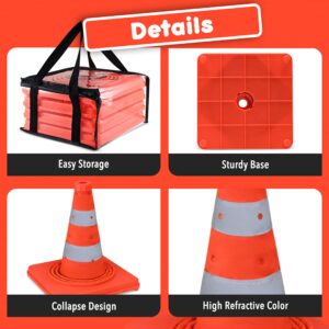 Nazret Collapsible Traffic Cones | Safety Cones 4 Pcs Set | 18" Orange Cones for Parking | Construction Cones | Traffic Cones for Parking Lot, Parking Cones for Drivers Training