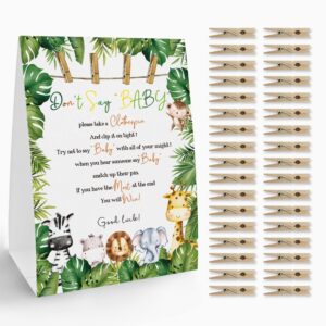 don't say baby clothespin game sign (1 sign + 50 mini clothespins), safari animal baby shower game, gender neutral baby shower, baby shower decoration