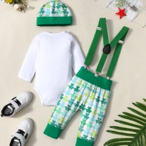 AGAPENG St Patricks Day Baby Boy Outfit Baby St Patricks Day Outfit Boy 0-3 Months My First St Patricks Day Baby Boy Outfit Long Sleeve Romper Shamrocks Suspenders Pants Hat