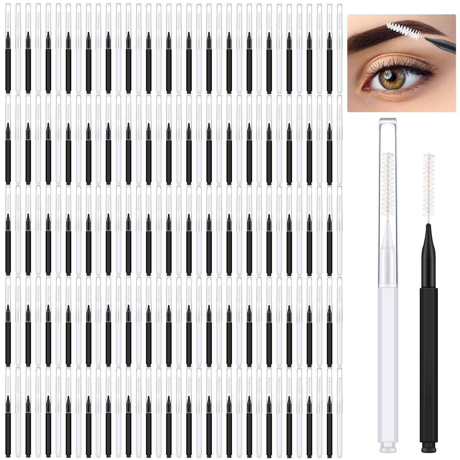 150 Pieces Micro Eyebrow Brush with Cap Brow Lamination Brush Eyebrow Spoolie Brush Comb Eyebrow Lash Lift Tools Lash Filler Eyelashes Extensions Eyebrows(Black and White)