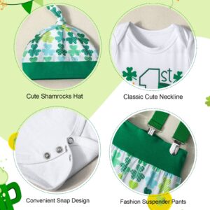 AGAPENG St Patricks Day Baby Boy Outfit Baby St Patricks Day Outfit Boy 0-3 Months My First St Patricks Day Baby Boy Outfit Long Sleeve Romper Shamrocks Suspenders Pants Hat