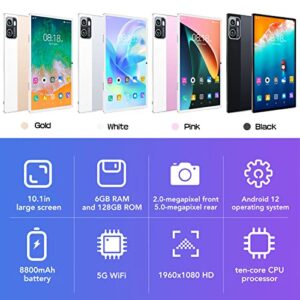 10.1 Inch 5G WiFi Tablet, 1960x1080 IPS HD Tablet for 12, 10 Core CPU Portable Tablet with Dual Camera, 6GB 128GB Memory Tablet for Work, Learning, Game