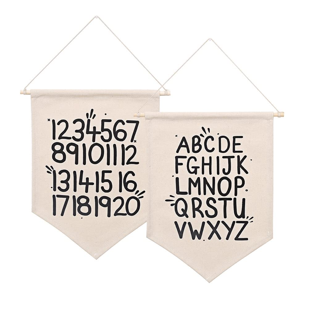 Canvas Hanging Flag Banner Wall Sign Decor Gift - 26 Letters Shower Gift - Baby Room Pendant for Baby Kids Girl Boy Nursery Teen Room Playroom Front Door - 11.81in x 13.5in