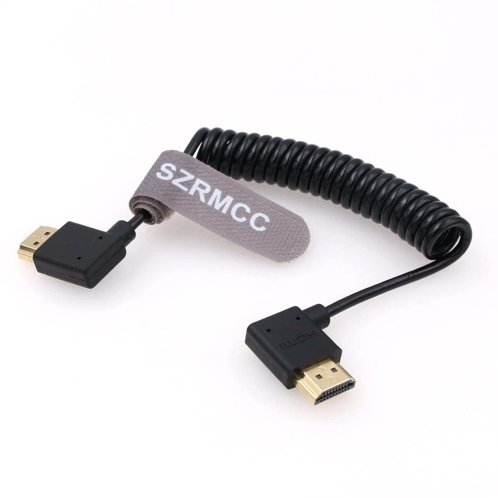 SZRMCC 8k HDMI 2.1 Cable HDMI Left Angle to HDMI Right Angle Coiled Cable High Speed Soft Cable for Z Cam E2 Portkeys BM5 Atomos Shinobi Ninjav V Monitor Sony Canon Camera