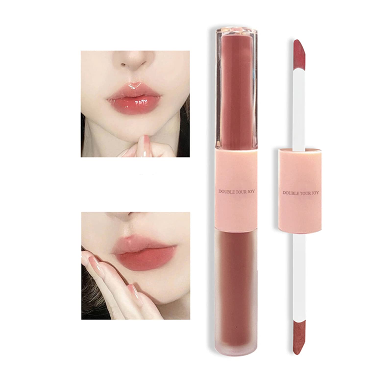 KWOLYKIM 2 In 1 Double Mirror And Matte Lip Gloss, Hydrating Lip Gloss with Essential oil, Liquid Shine Glossy Lip Tint, Hydrated & Fuller-looking Lips, Long-Lasting Sweet Lip Glaze