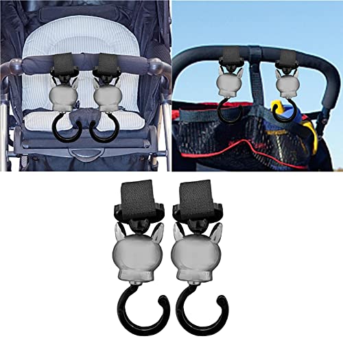 2Pcs Stroller Hooks Hooks Adjustable Multifunctional 360 Degree Rotate Accessories Holder Clips for Groceries Purse Diaper Bags