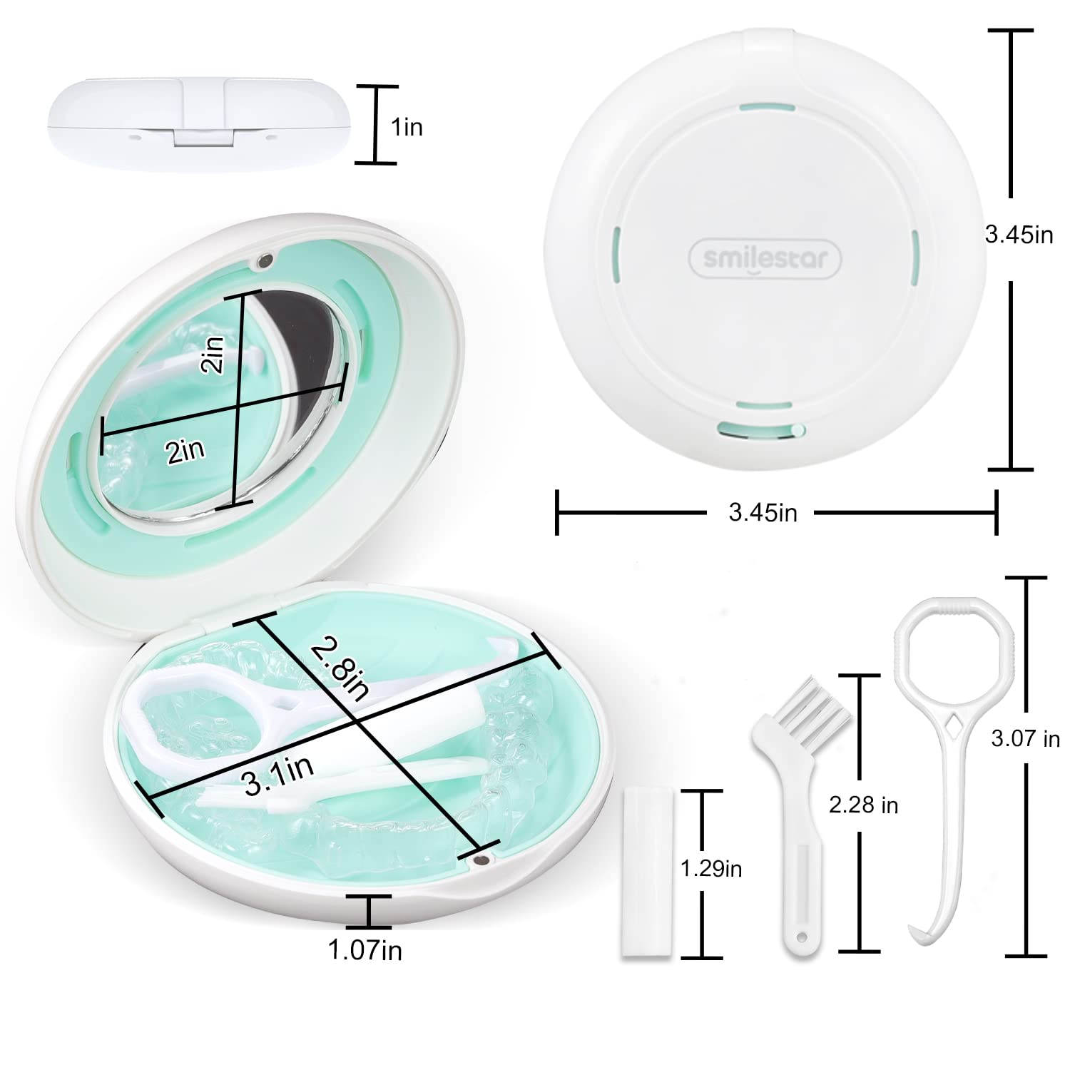 Retainer Case, Slim Aligner Case with Adjustable Vent Holes and Mirror, Compatible with Invisalign, Night Guard and Mouth Guard, Premium Retainer Case, With Aligner Remover Tool, Chew & Brush, White