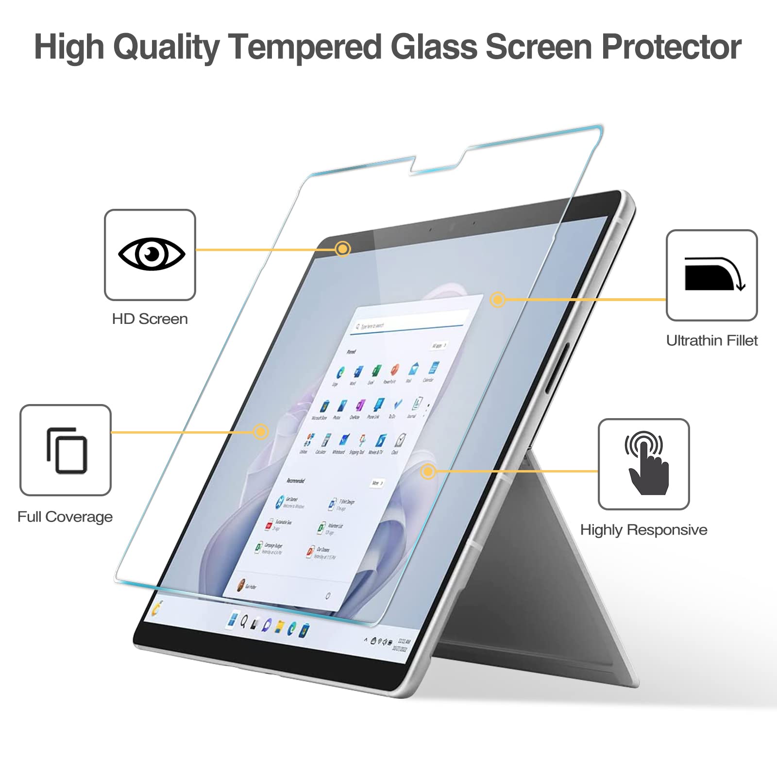 ProCase 2 Pack Screen Protector for Surface Pro 11/10/9 13 inch; Tempered Glass Screen Film Guard for 13.0 inch Microsoft Surface Pro 2024 2022 Release