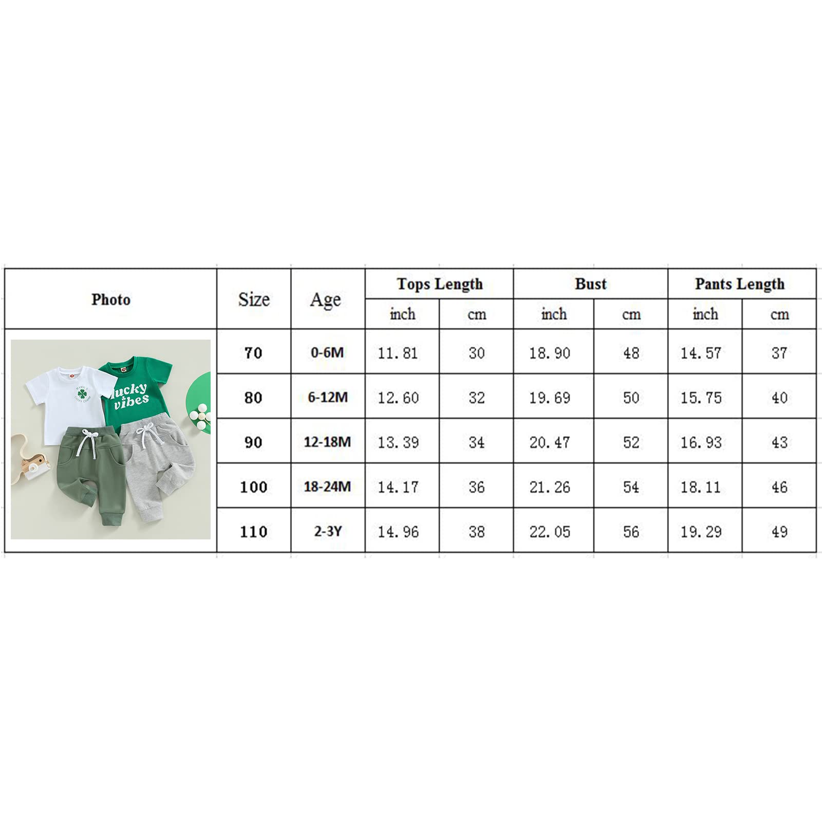 2PCS Infant Toddler Baby Boy St. Patrick 's Day Outfit Set Clover Letter Printed Short Sleeve T-Shirt Tops and Jogger Pants Set (White+Green, 6-12 Months)