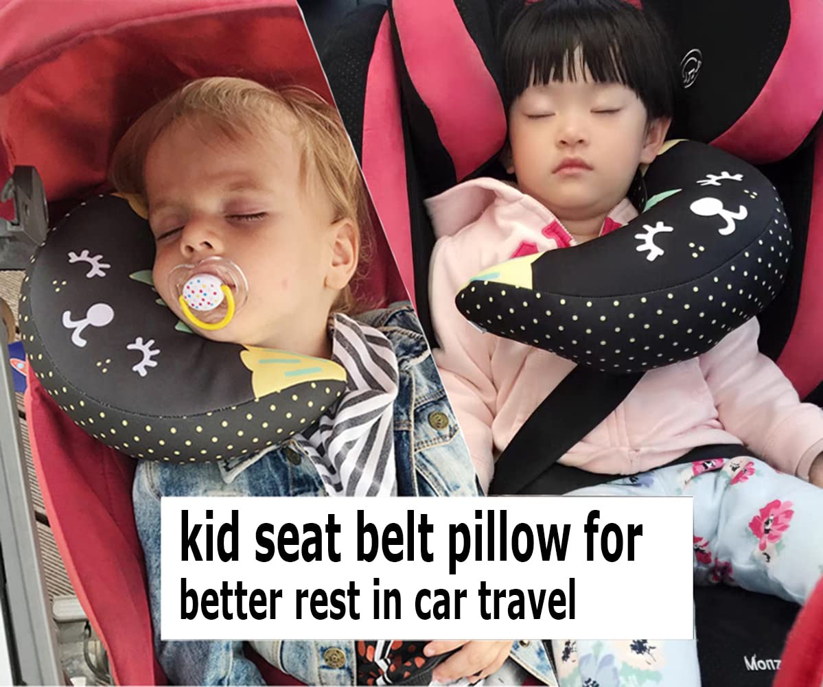 Kids Seat Belt Pillow Soft Car Seat Neck Support Cushion Pad Safety Belt Sleep Pillow Car Seat Strap Cover Headrest Travel Pillow Shoulder Pad for Car Airplane Seat Pushchair